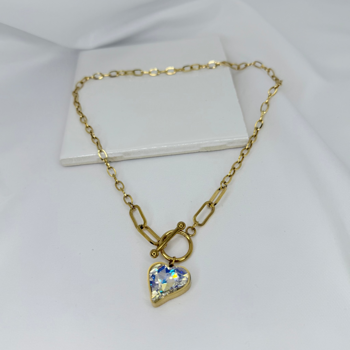 18k Crystal Hearts Pendant Necklace