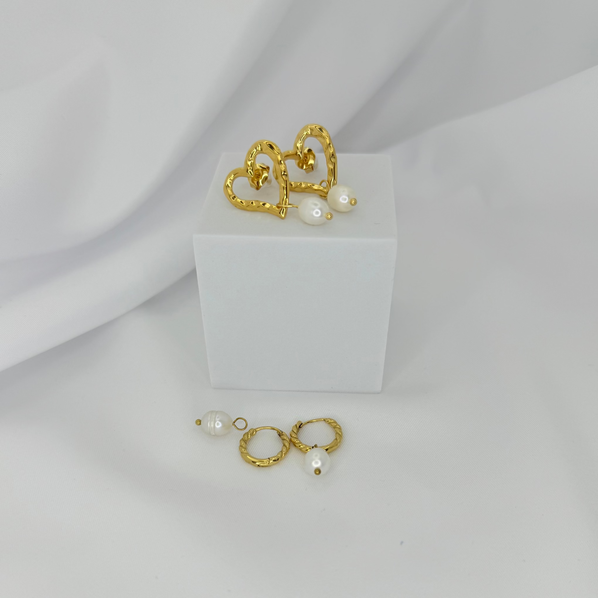 Pearls and  Heart  Earrings