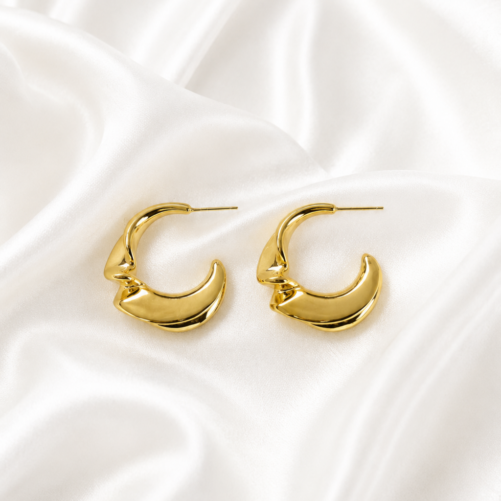 Gold twist hoops plating with 18k gold
