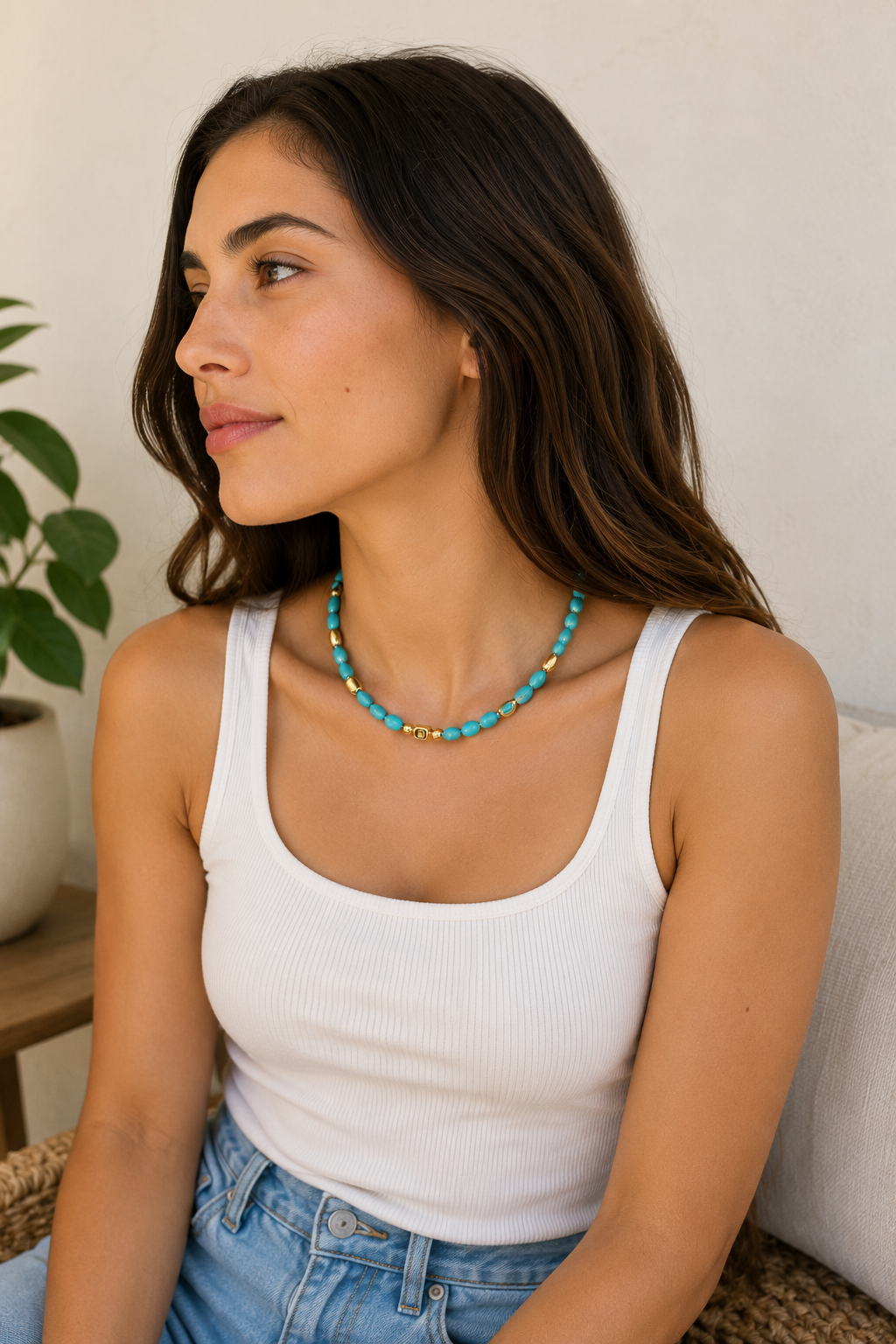 Sunset Turquoise Beaded Necklace