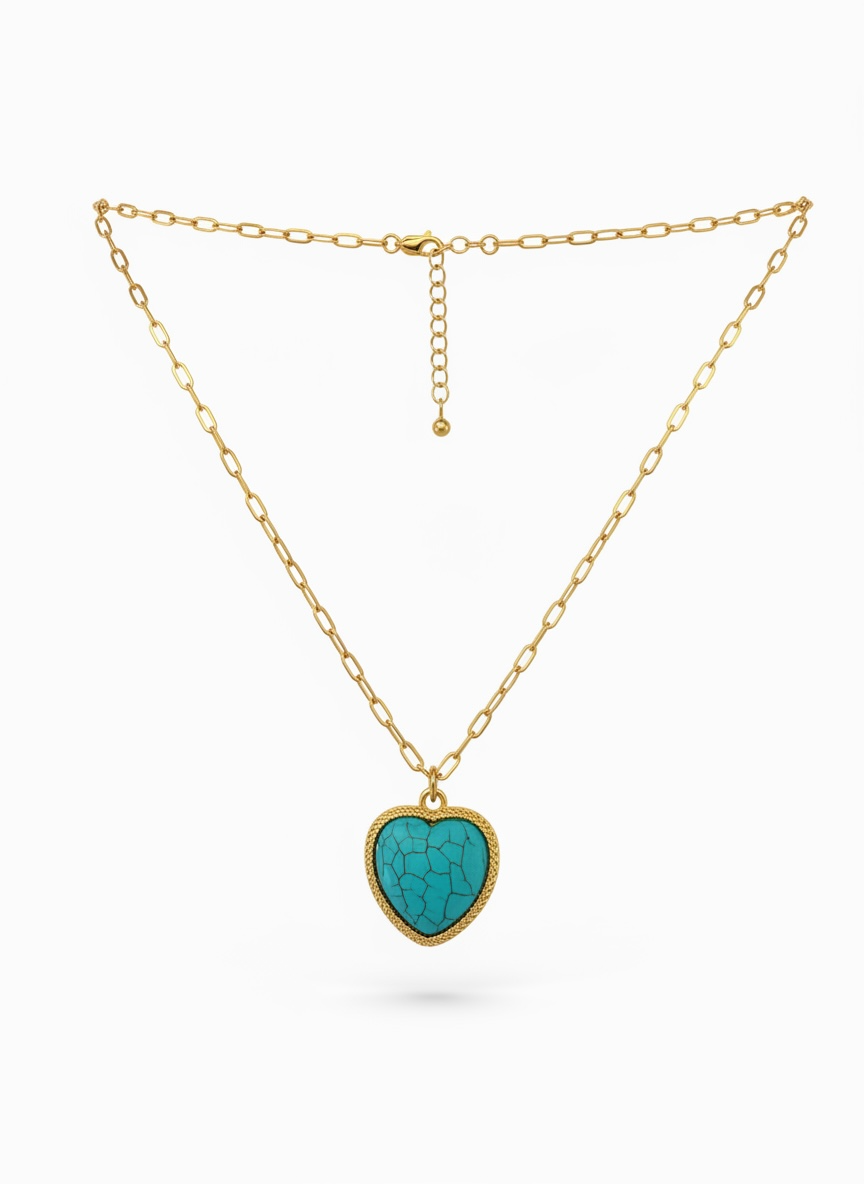 18K Gold Plated Paper Clip Turquoise Necklace
