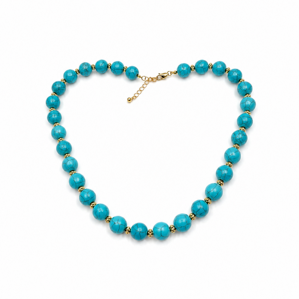 18K Gold Plated Turquoise Beaded Necklace