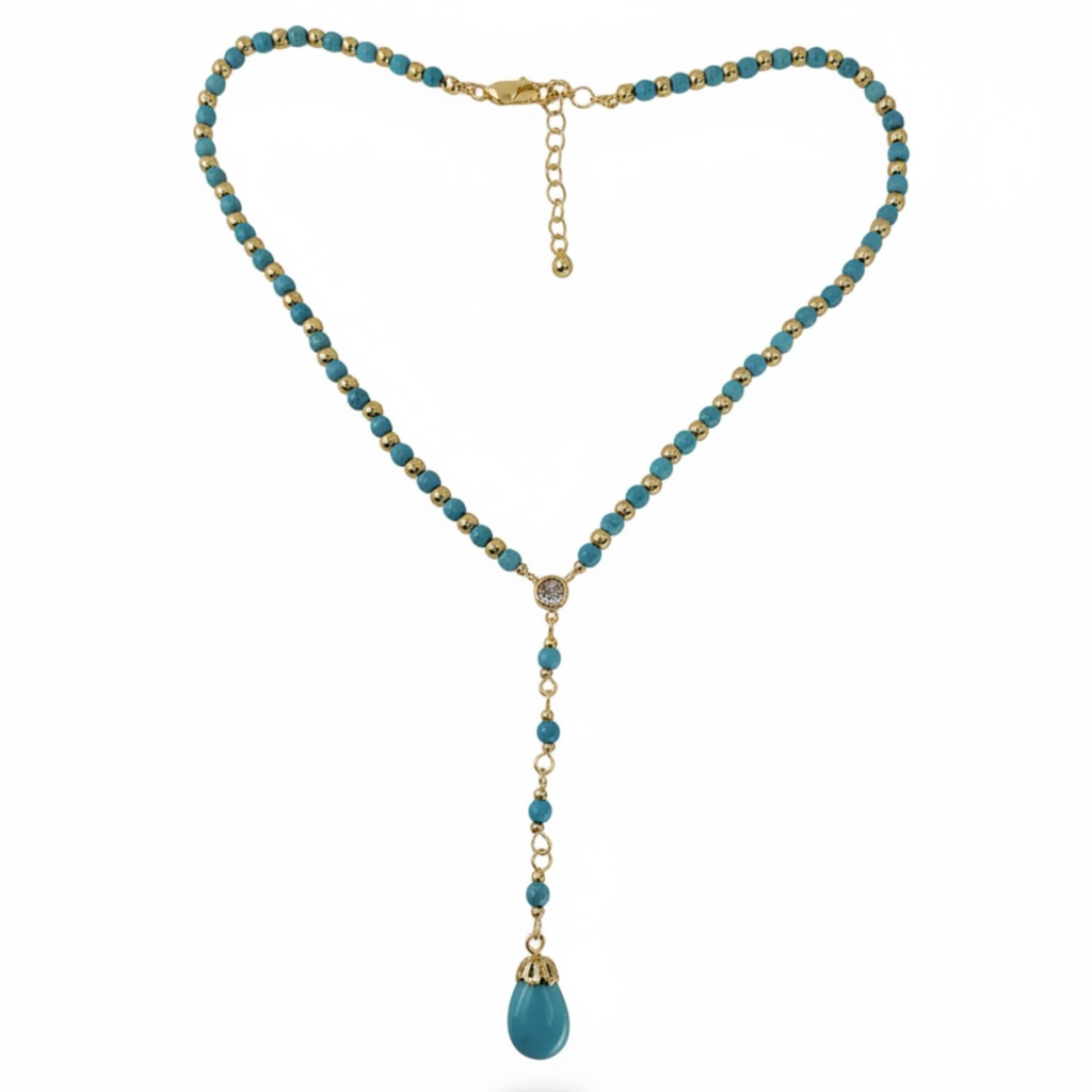 18K Gold Plated Turquoise Lariat Necklace 
