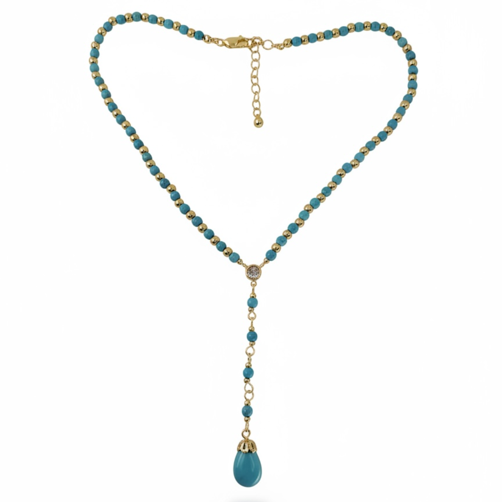 18K Gold Plated Turquoise Lariat Necklace 