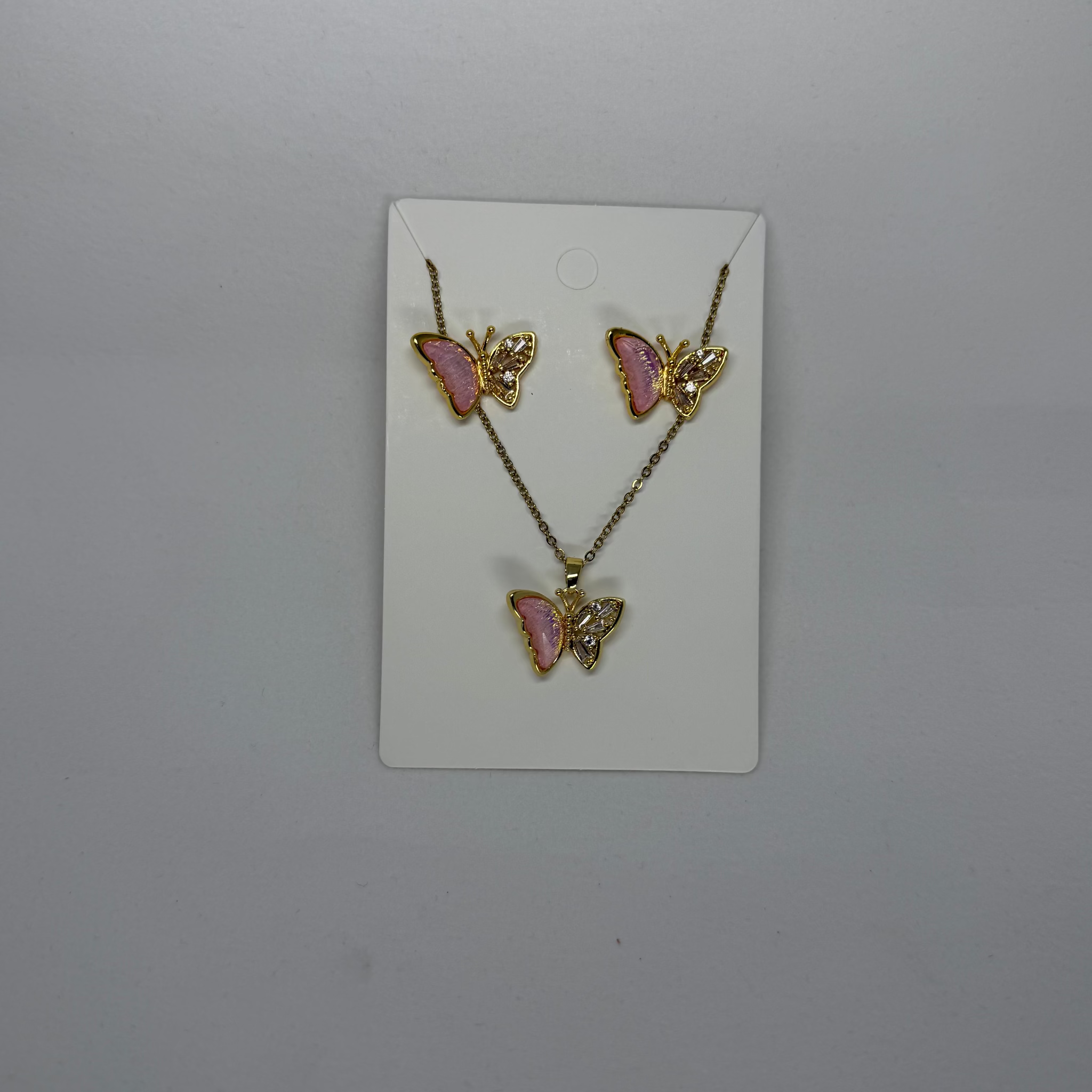 18K Gold - Plated Pink Butterfly Necklace & Earrings Set
