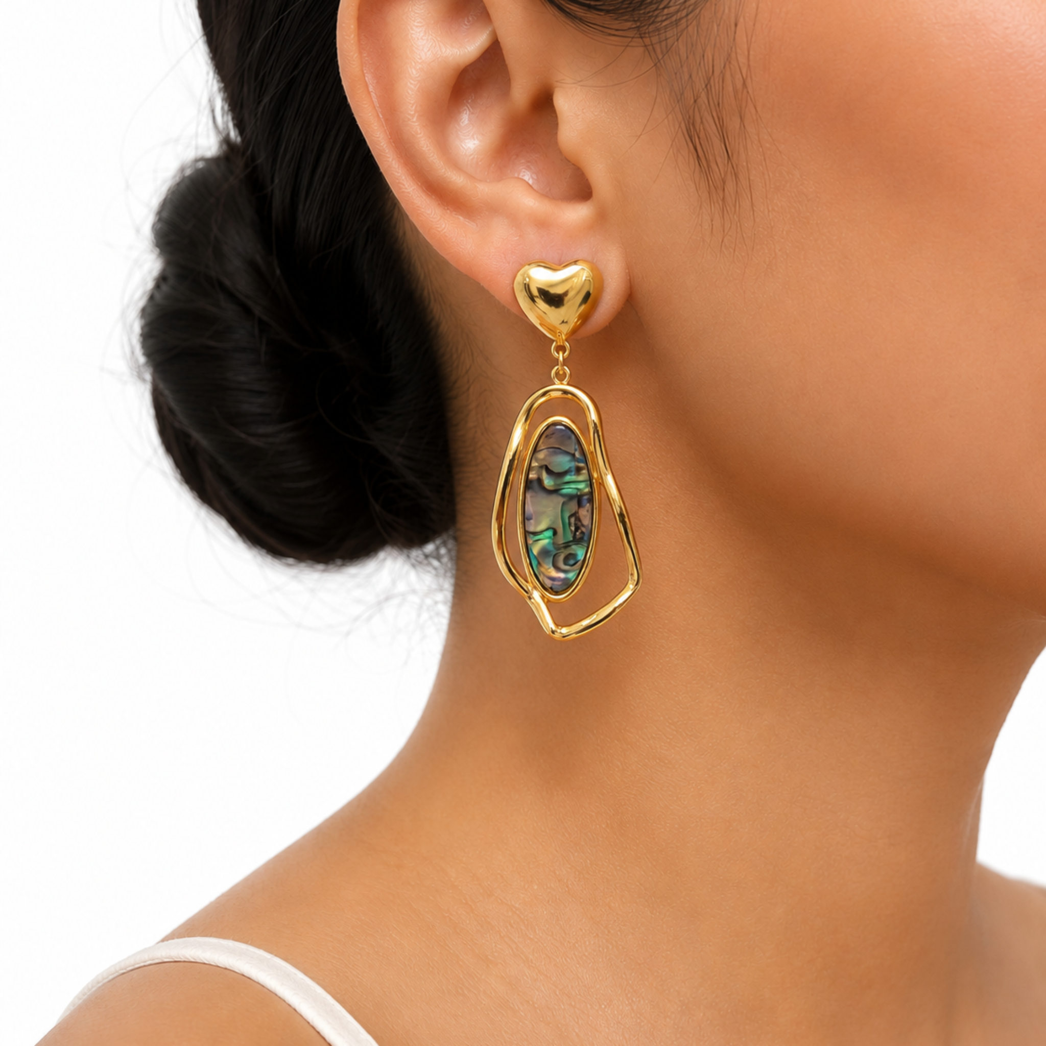 Heart Stud Drop Earrings Abalone Shell