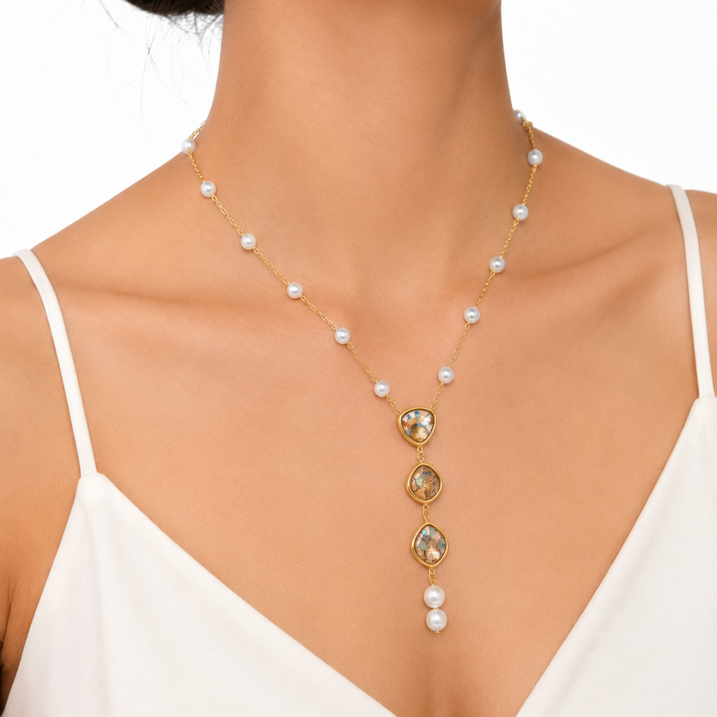 18K Gold Plated Pearl Lariat Necklace