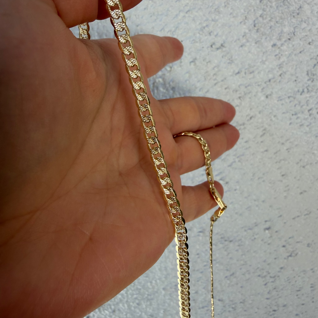 14K Oro Laminado Cadena Cuban Endiamantada
