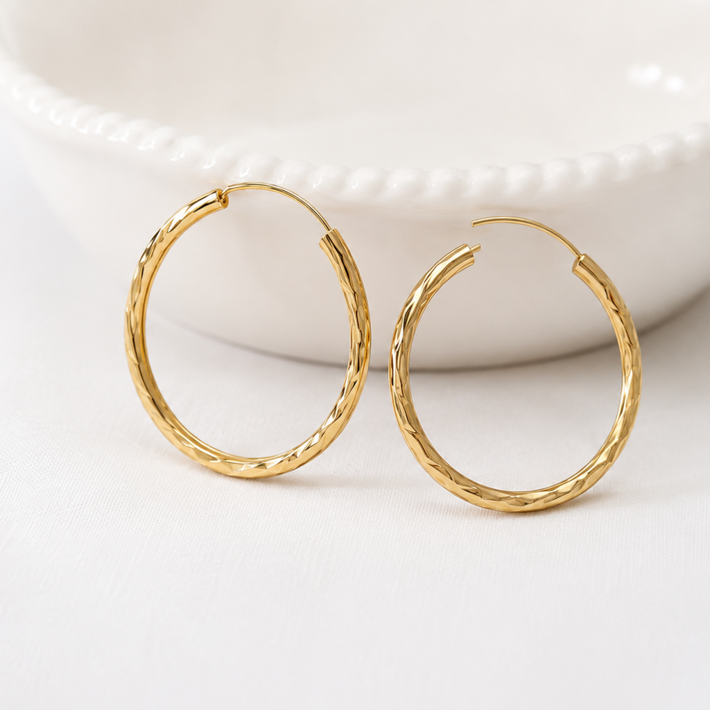 18K Gold Plated Diamond-Cut Earrings