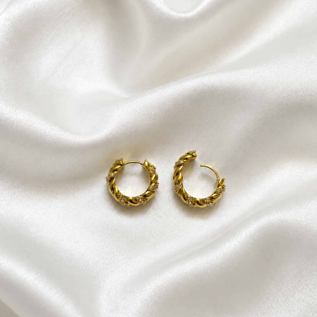Rope texture mini hoop earrings plating with 18K gold