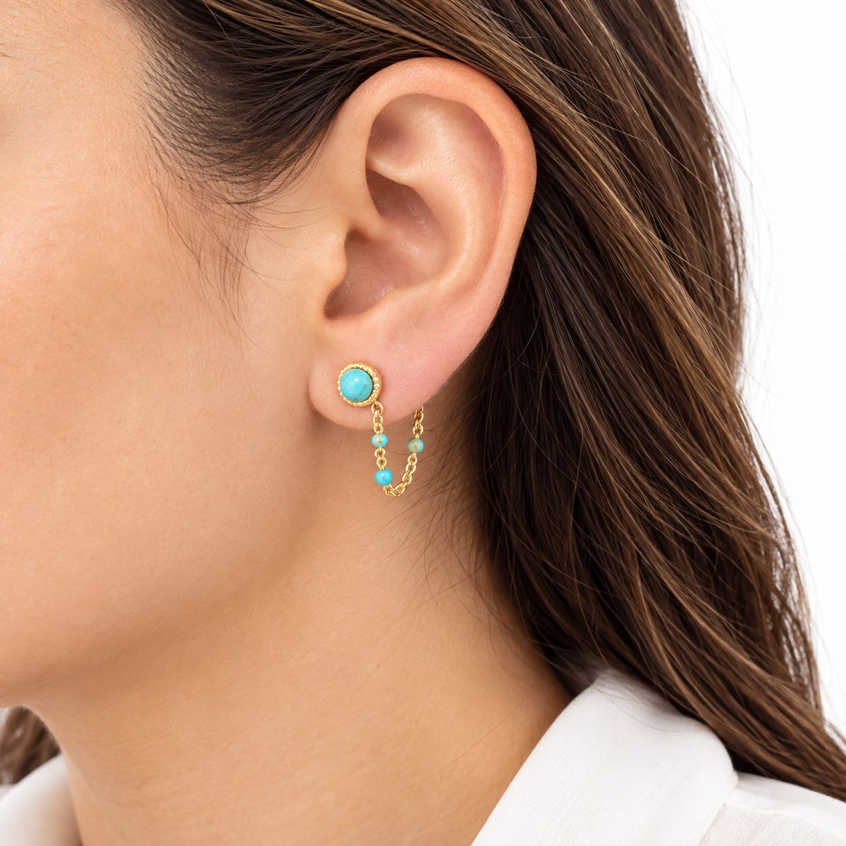 Turquoise Beaded Chain Stud Earrings