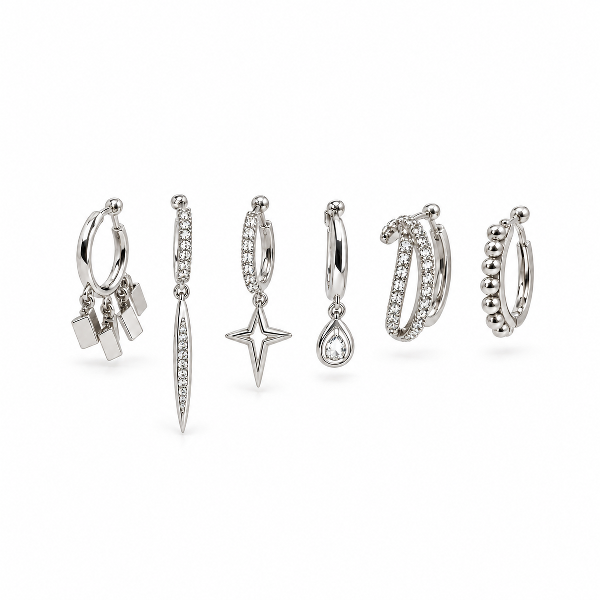 Mixed Charm Huggie Earring Set – 6 Pieces.