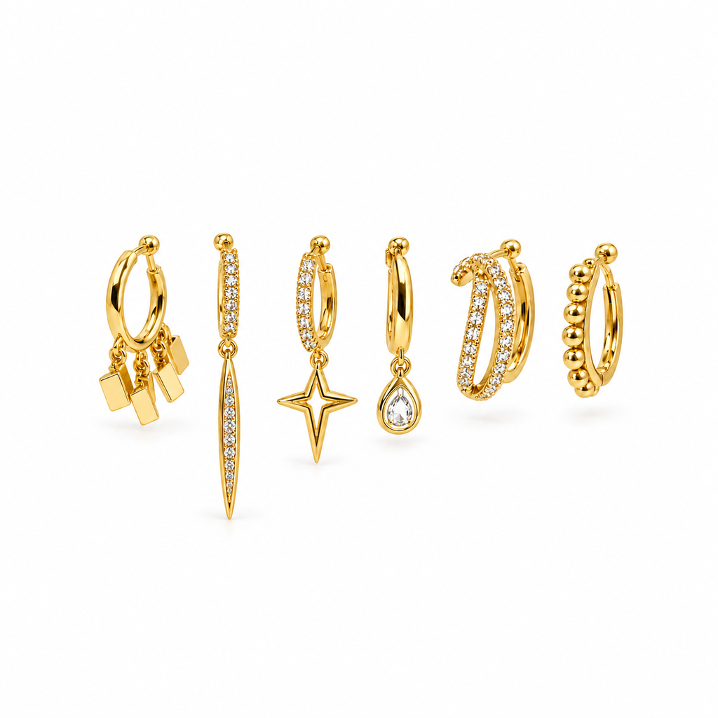 Mixed Charm Huggie Earring Set – 6 Pieces.