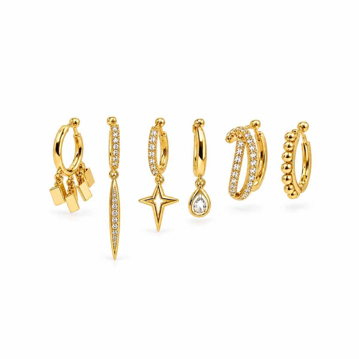 Mixed Charm Huggie Earring Set – 6 Pieces.
