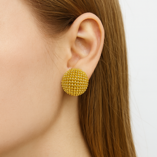 “Luna Beaded Dome Earrings – 18K Gold Plated”