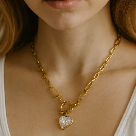 18k Crystal Hearts Pendant Necklace