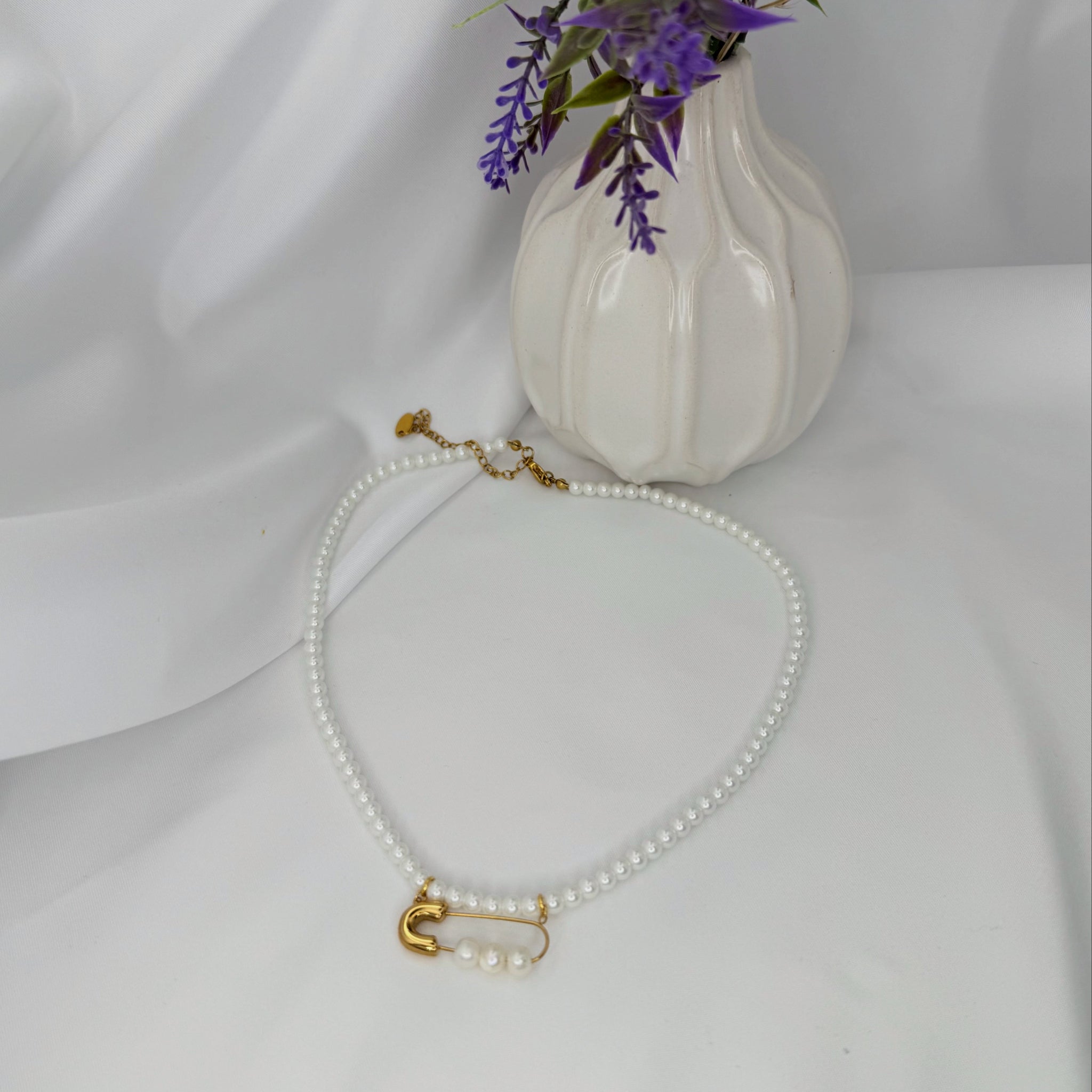 Pearl Safety Pin Necklace