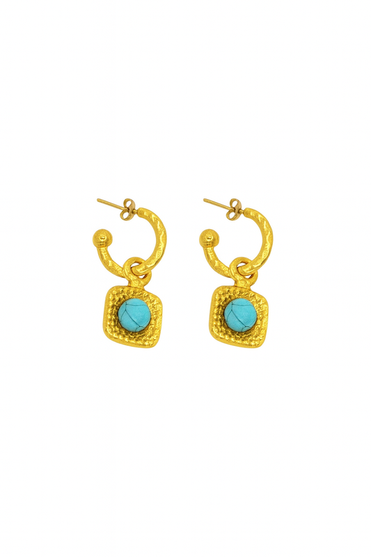 18k Vintage Turquoise Hoop Earrings