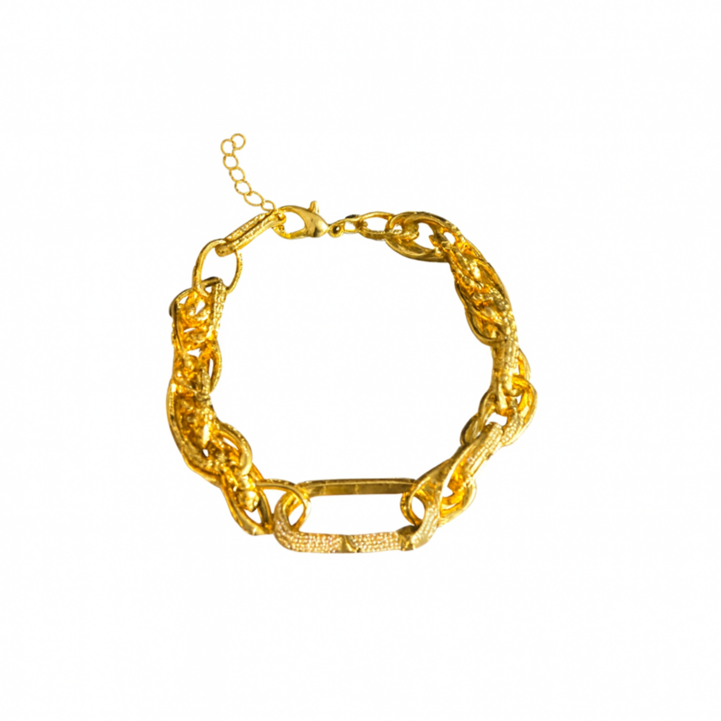 Gold chain bracelet on a white background