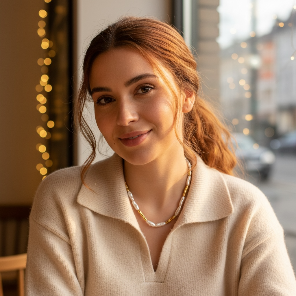 Woman Wearing 18K gold plated over brass, the Liquid Pearl Beaded Necklace offers a modern take on classic elegance.