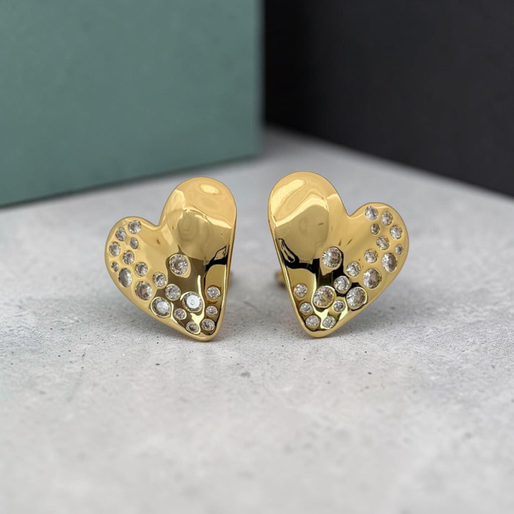 Molten Heart Stud Earrings 18k Gold Plated Hypoallergenic  