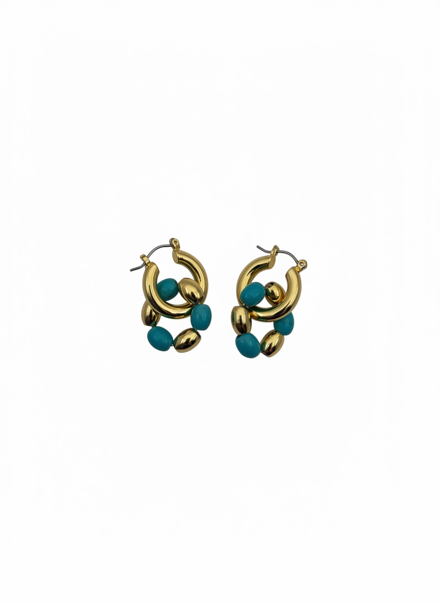 "18K gold plated turquoise hoop earrings side view"