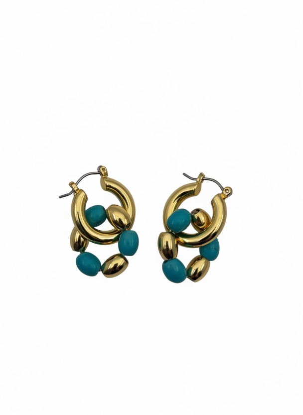 "18K gold plated turquoise duo hoop earrings front view"