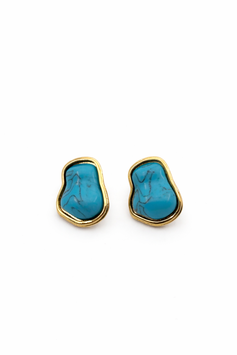 "18K gold plated baroque turquoise stud earrings front view"