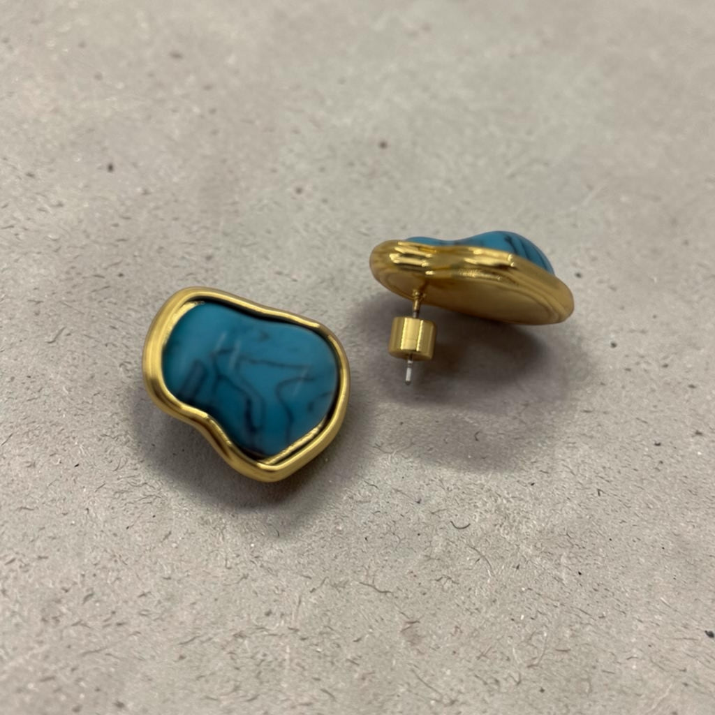"Baroque turquoise stud earrings close-up detail"