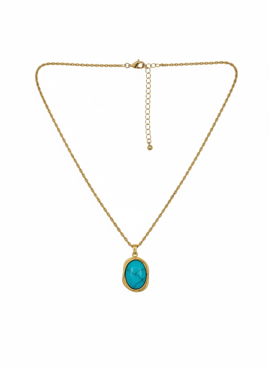 "18K gold plated turquoise pendant necklace front view"