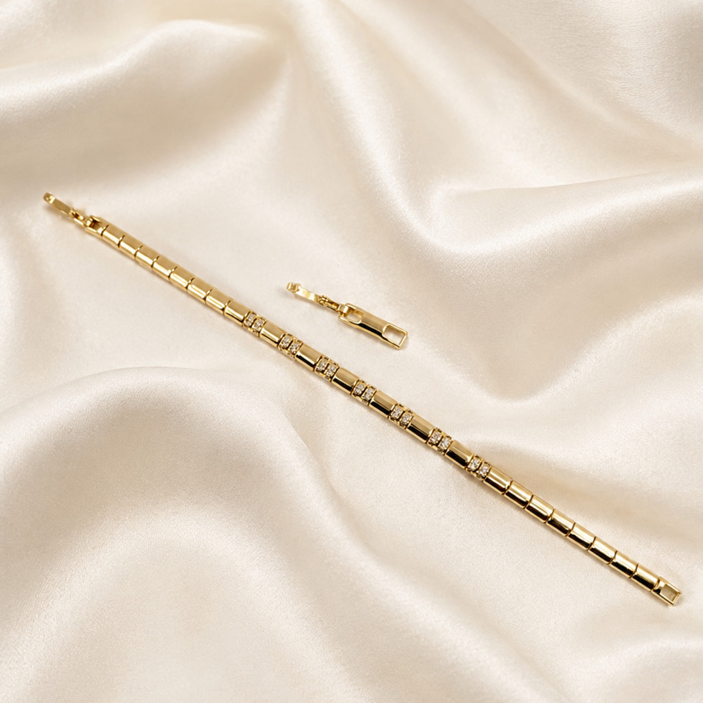 Tube links bracelet with 14k gold plating