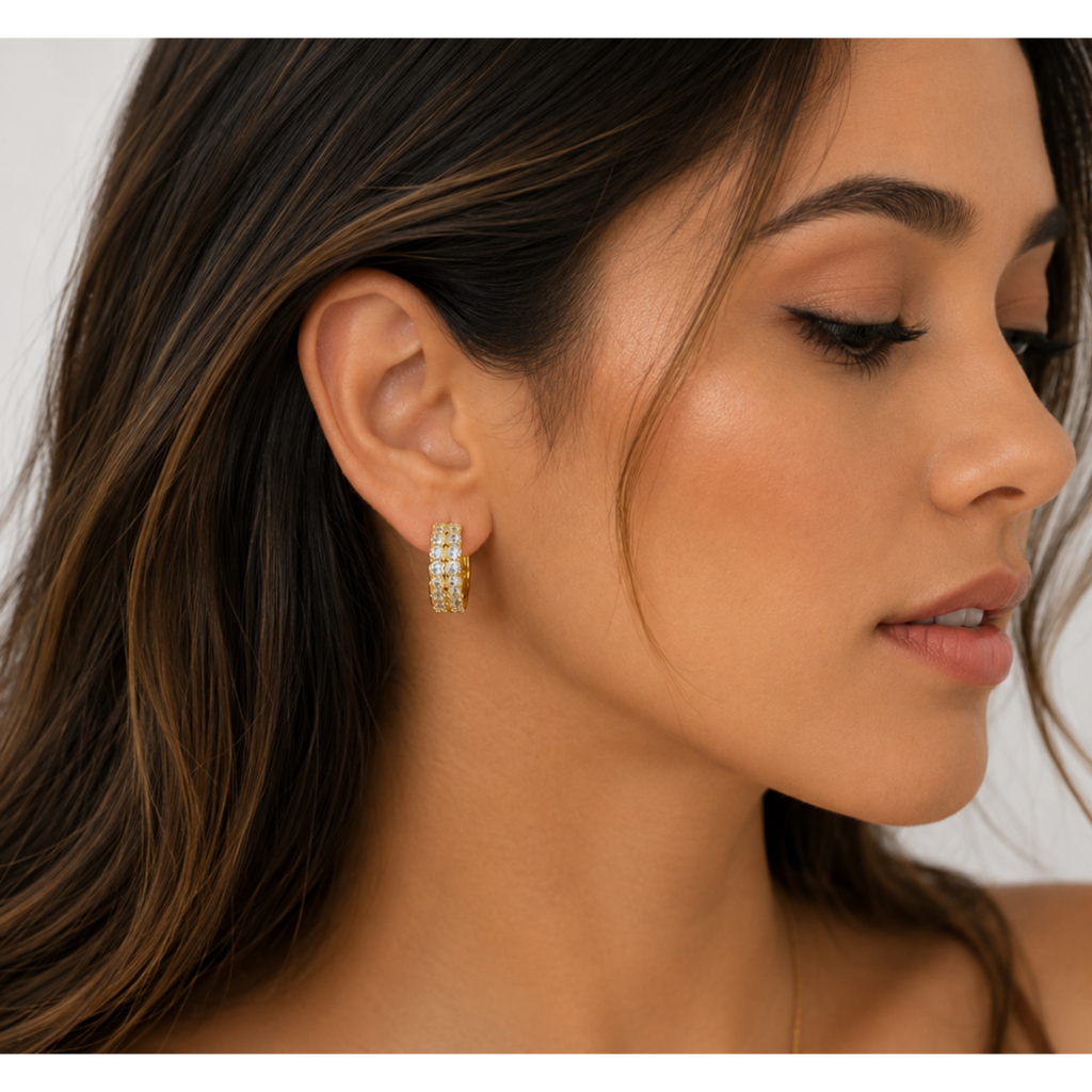 Gold Multi-Crystal Earrings 18k Gold Plated