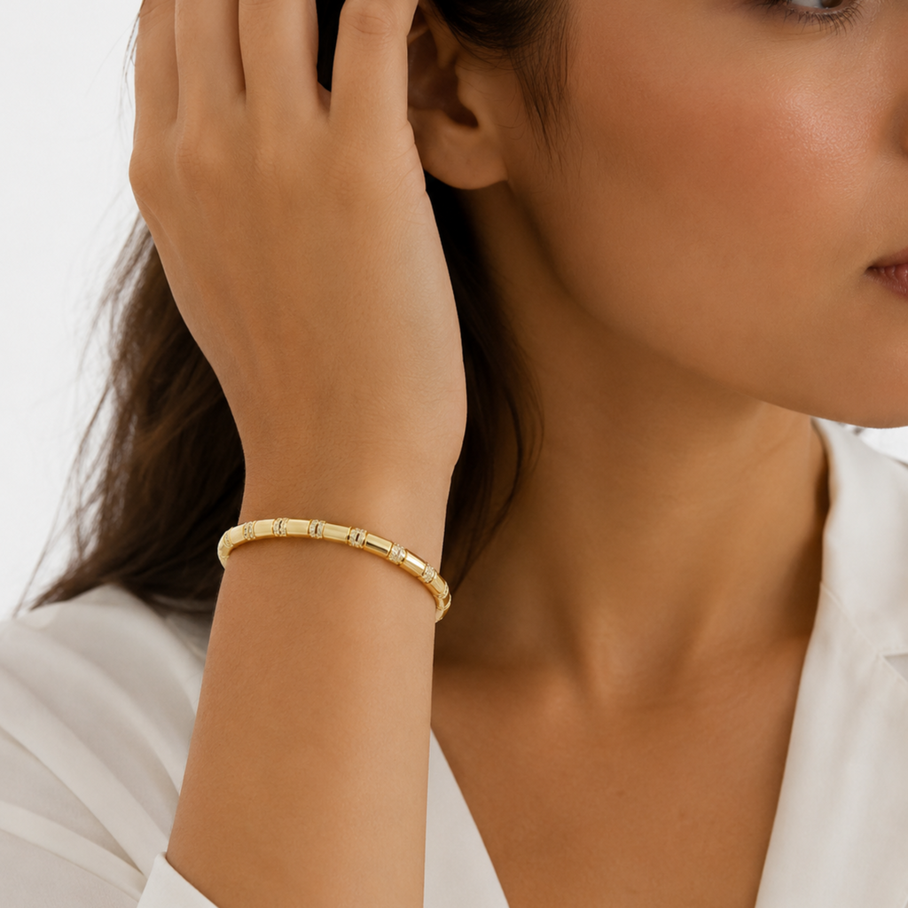 14K gold plated Pave Tube Link Bracelet for women 
