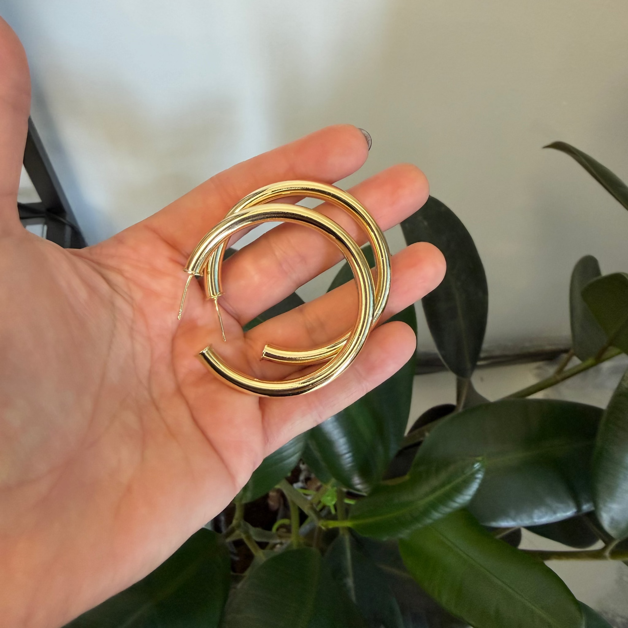 14K Gold Laminated Classic Crescent Hoop Earrings