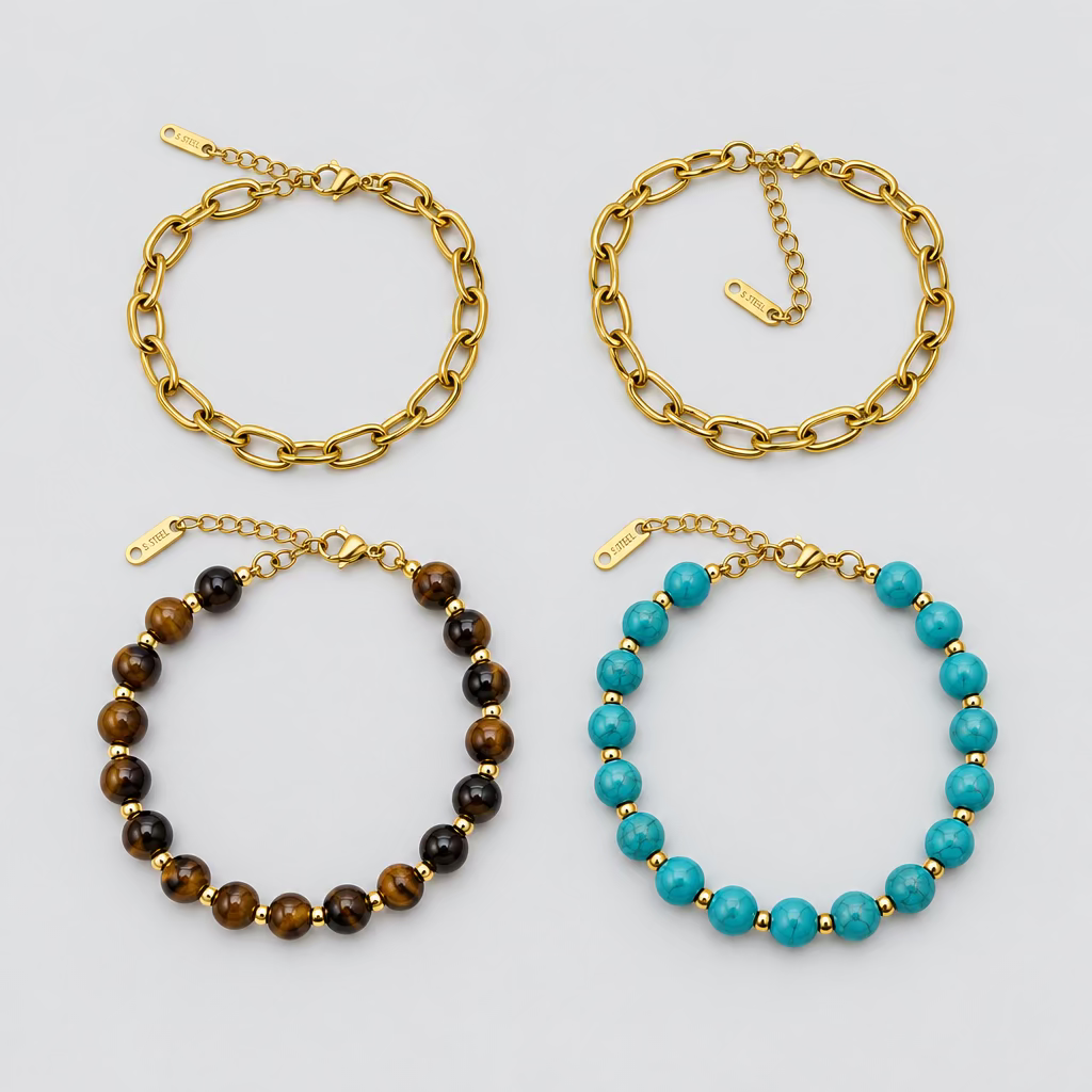 Dainty 18K Gold Plated Stainless Steel 2 pieces set