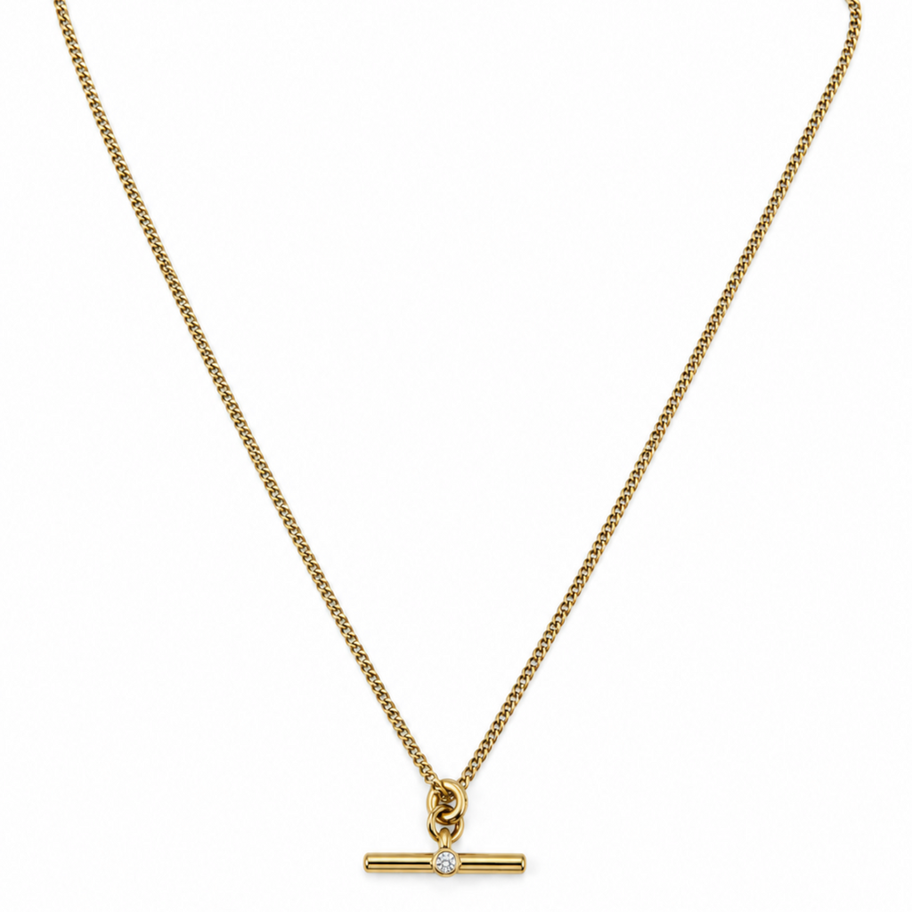18K Gold Plated T-Bar Pendant Necklace