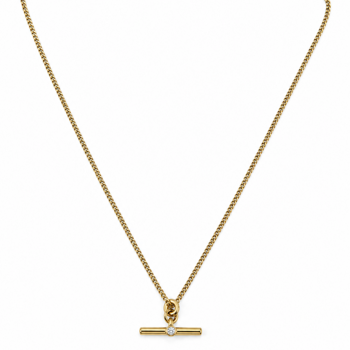 18K Gold Plated T-Bar Pendant Necklace
