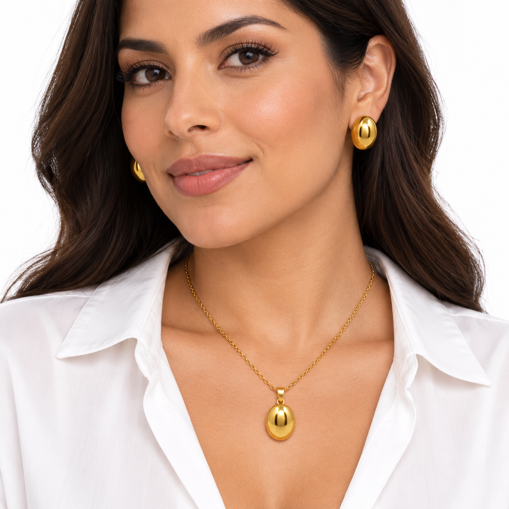 18K Gold-Plated Stainless Steel Necklace & Earrings Set