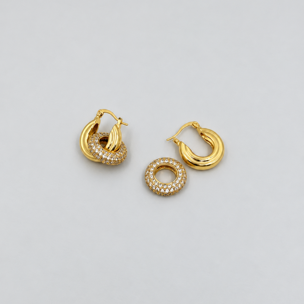 Plated with 18K gold removable crystal donut charm hoop earrings