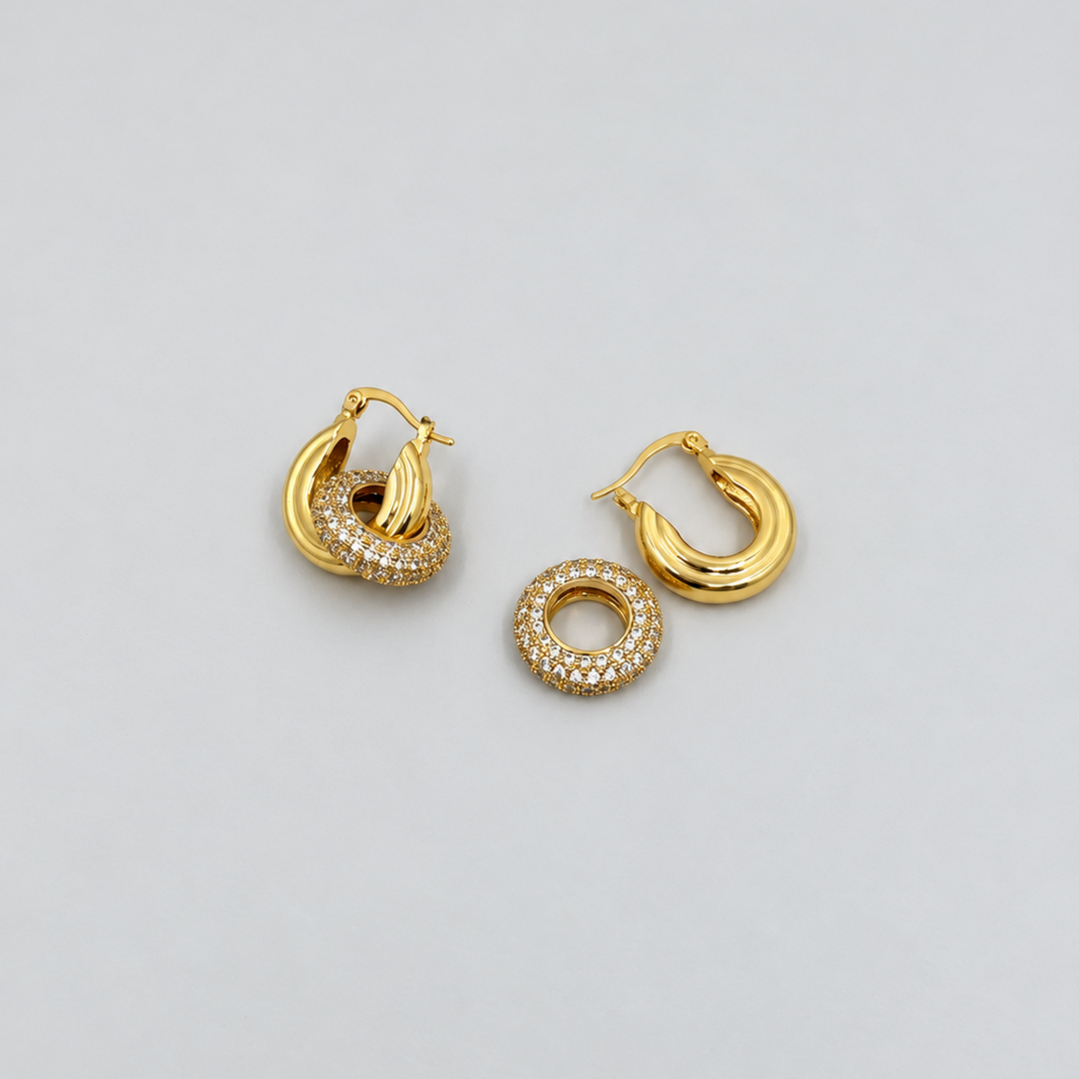 Plated with 18K gold removable crystal donut charm hoop earrings