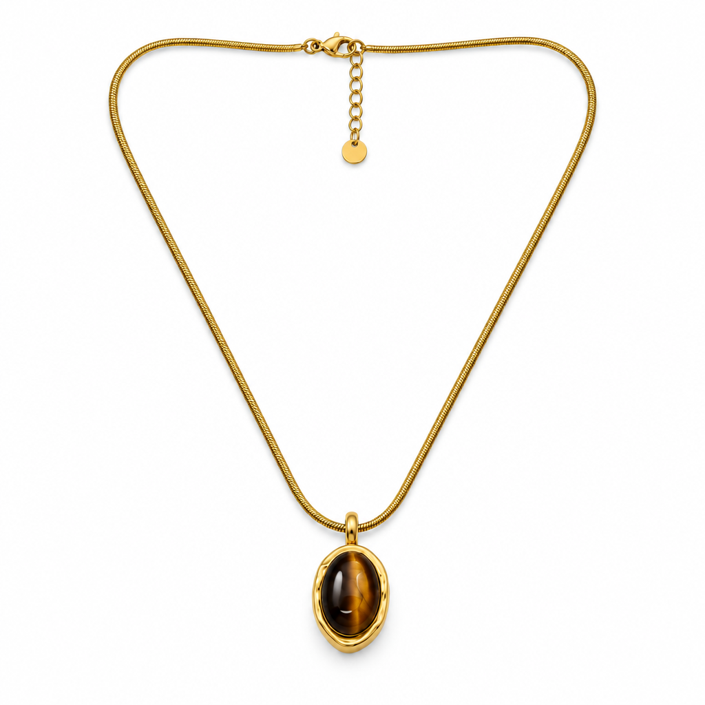 Tarnish resistant snake chain with tiger eye pendant