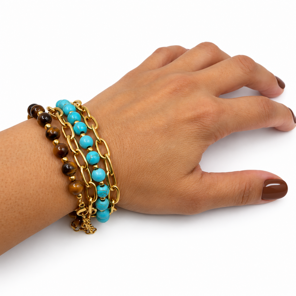 18K gold plated beaded chain bracelet set