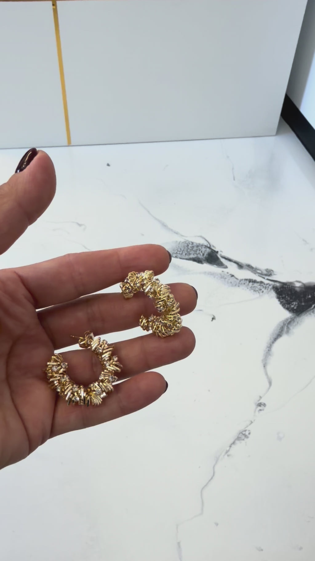 Gold Tone Crystal Hoop Earrings