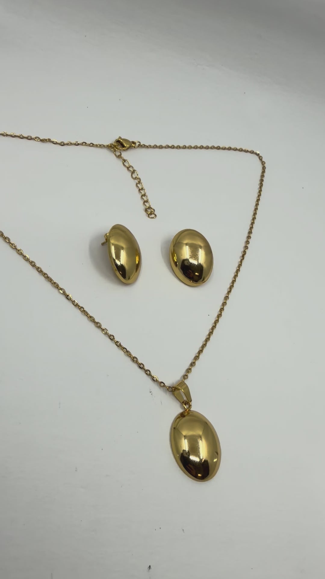 Stainles Steel Dome Necklace & Earrings Set